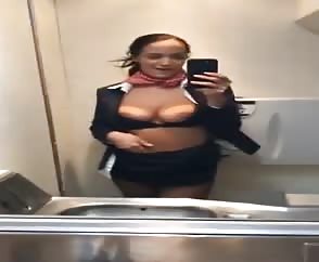 Beautiful Stewardess Fingering On Airplane Selfie